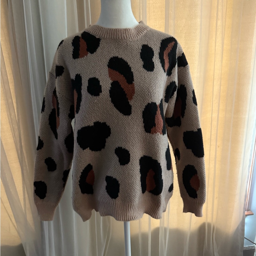 SHEIN Leopard Print Sweater - Black and Brown Sz M